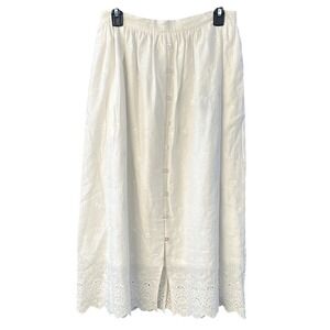 $345 Elie Tahari Women's White Eyelet Button Front Midi Skirt Peasant Linen sz 6